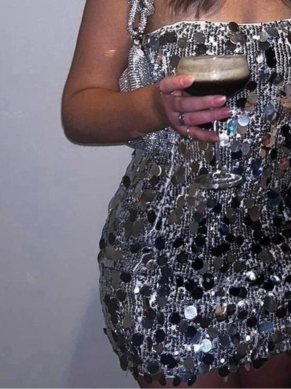Silver Sequin Strapless Mini Dress